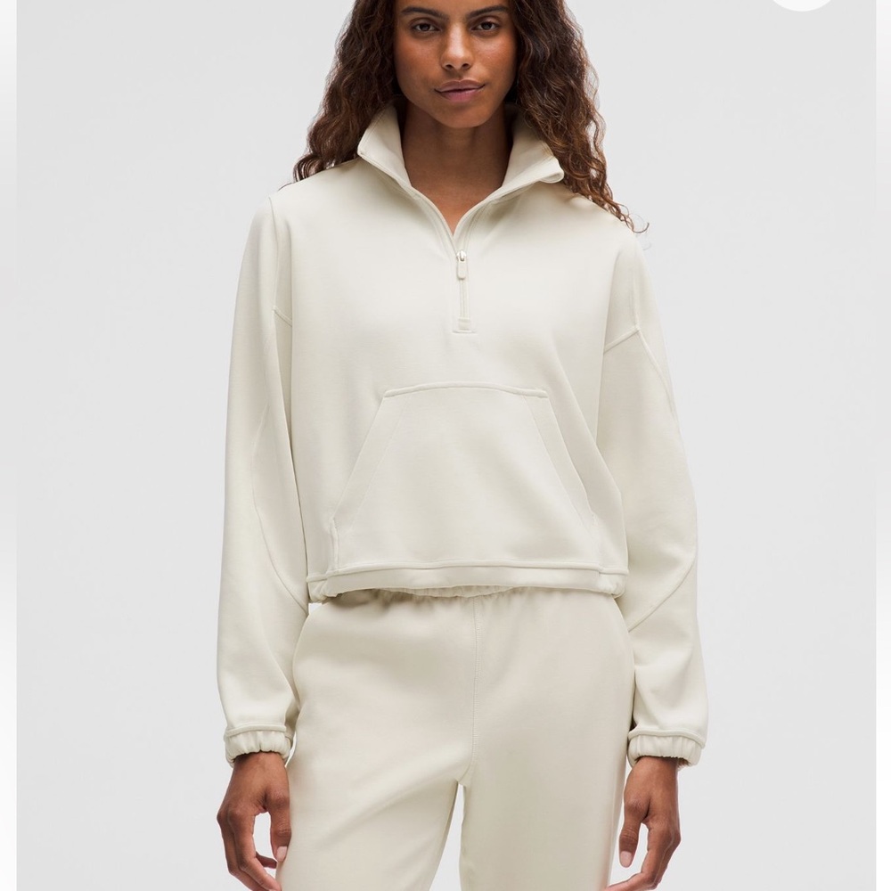Lululemon Brushed Softstreme Half-Zip Cropped Sweatshirt, Bone, Size 8